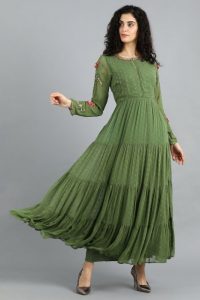 green-round-neck-flared-dress