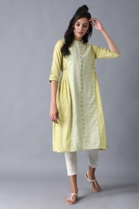 Green Mandarin Neck Dobby Kurta-4