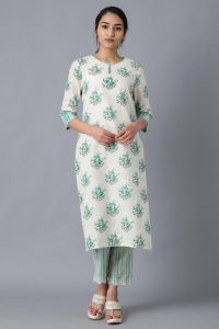 Green Round Neck Floral Kurta