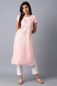 Pink Round Neck Embroidered Kurta-2
