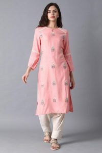 Pink Round Neck Embroidered Kurta-3