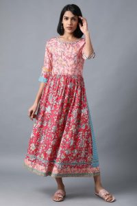 Light Pink Printed Gathered Dress-5