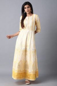 Yellow Round Neck Flared Dress